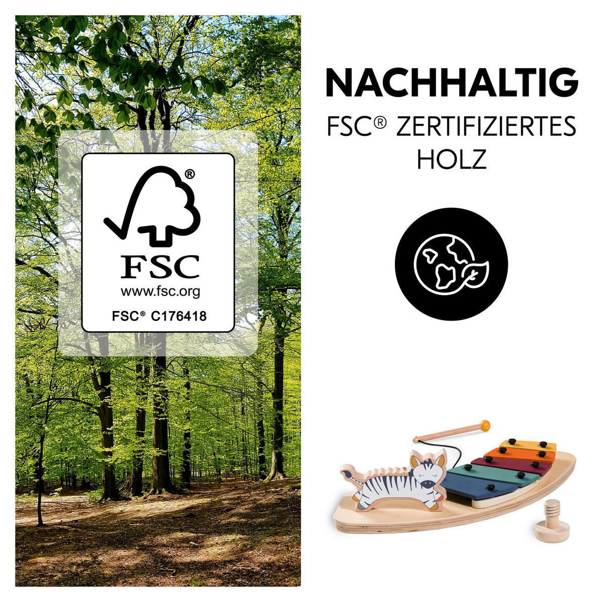 ESS- UND SPIELBRETT Alpha Play Music Set  - Multicolor/Naturfarben, Basics, Holz/Kunststoff (58/43/12,5cm) - Hauck