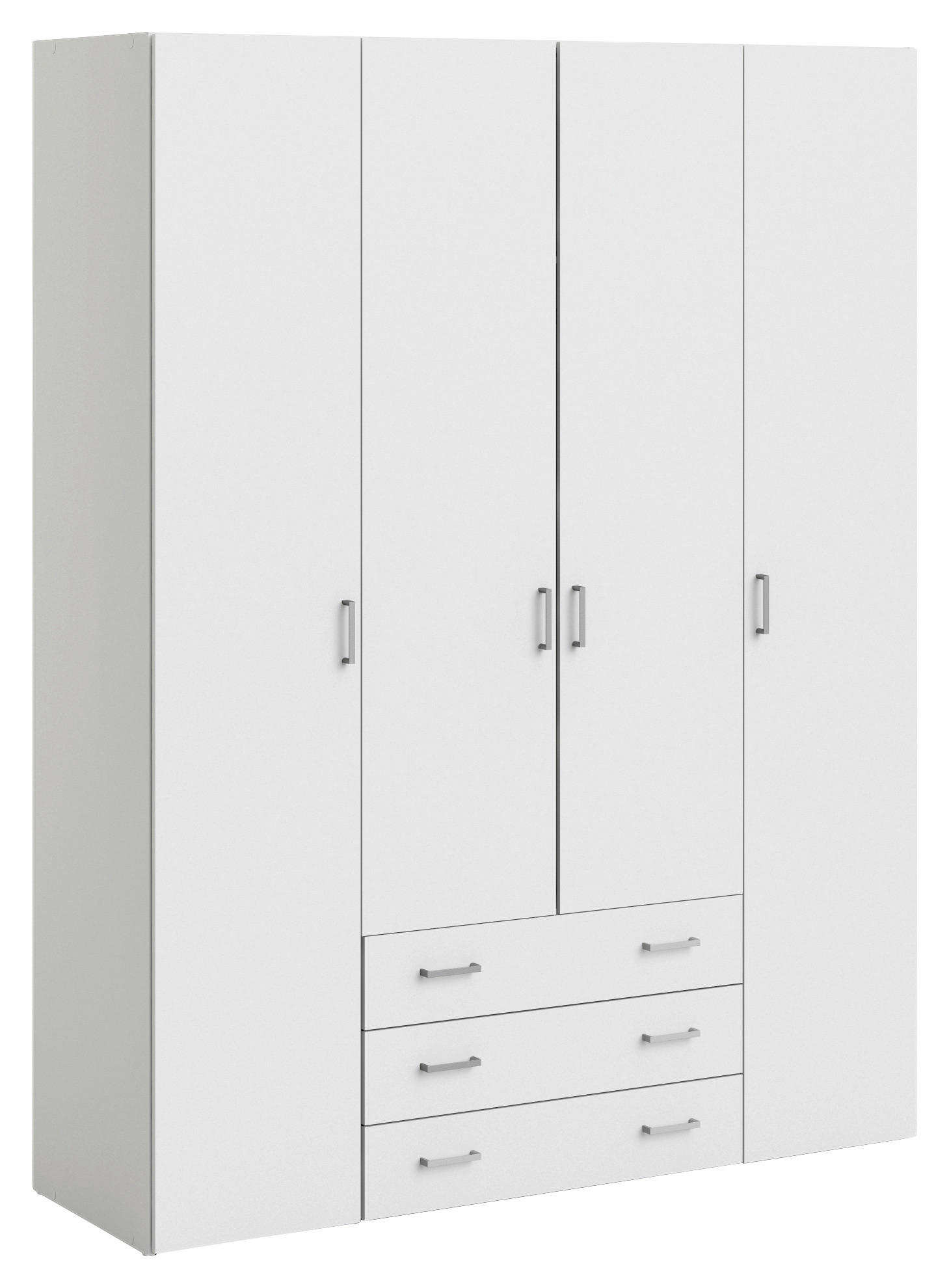 KLEIDERSCHRANK 154/200,4/49,5 cm 4-türig Weiß  - Silberfarben/Weiß, Basics, Holzwerkstoff/Metall (154/200,4/49,5cm) - MID.YOU