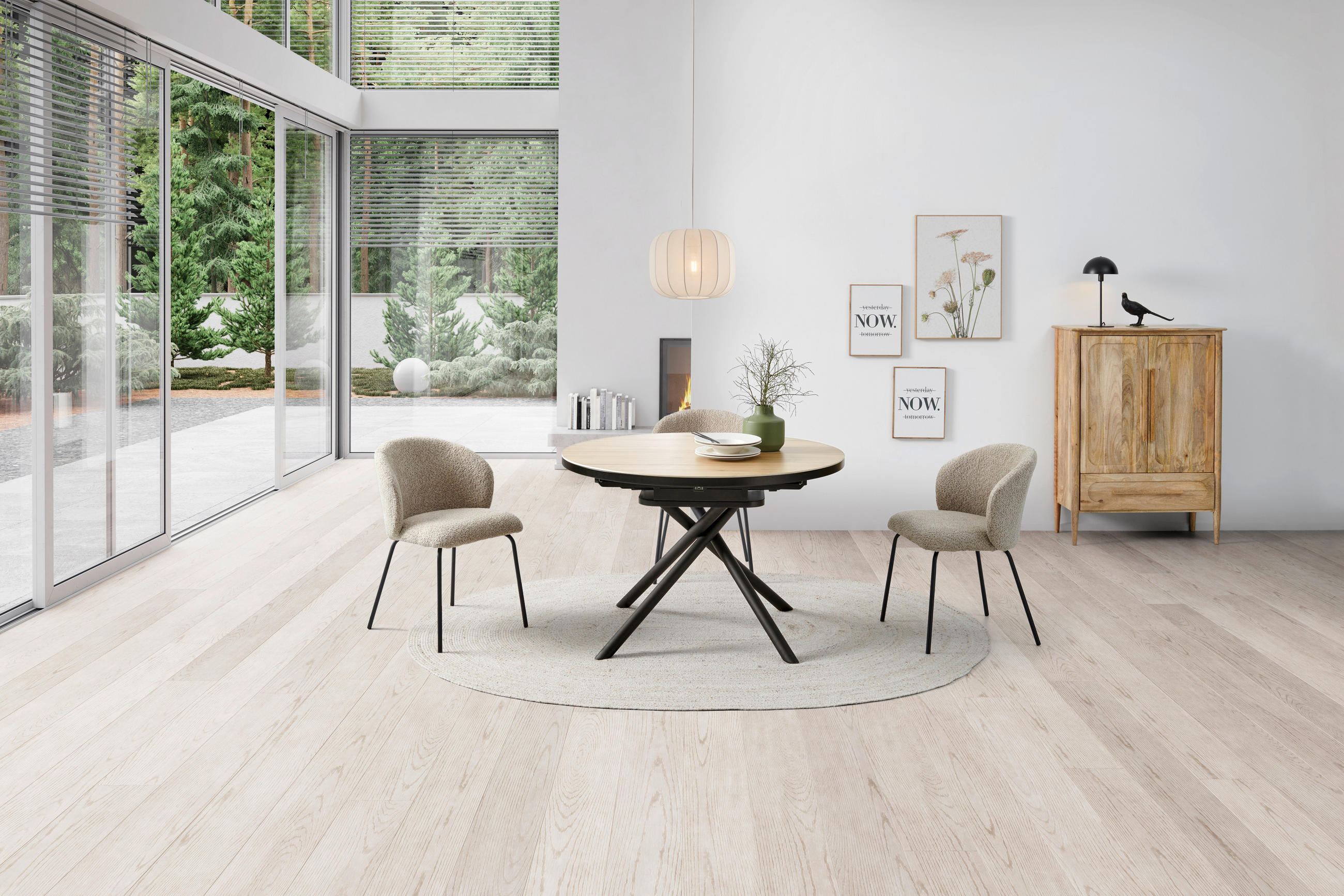 ESSTISCH Schwarz, Bernsteinfarben rund  ausziehbar  - Bernsteinfarben/Schwarz, LIFESTYLE, Keramik/Holzwerkstoff (120-160/76/120cm) - MID.YOU
