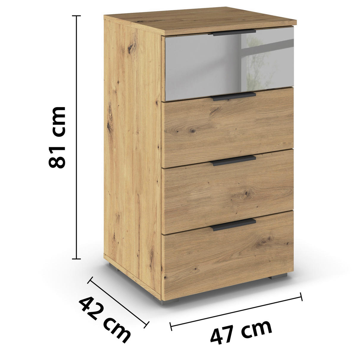 KOMMODE  in 47/81/42 cm  - Alufarben/Eiche Artisan, MODERN, Glas/Holzwerkstoff (47/81/42cm) - Rauch Möbel
