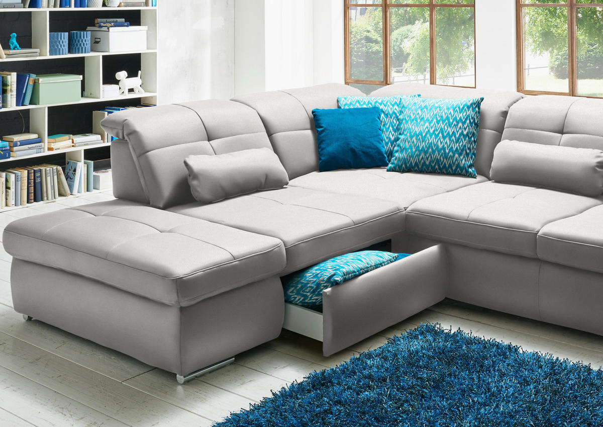 WOHNLANDSCHAFT  in Mikrofaser Creme  - Chromfarben/Creme, Design, Holzwerkstoff/Textil (260/371/195cm) - Beldomo Style