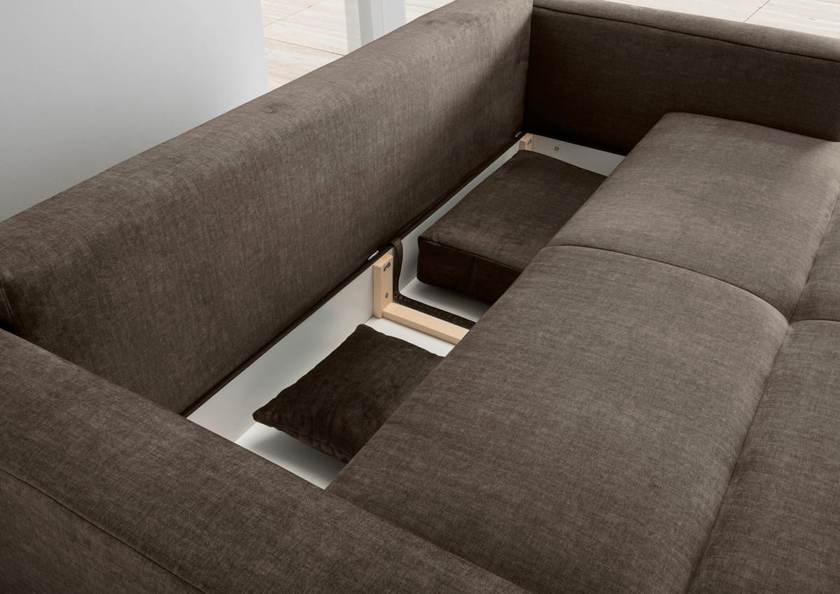 SCHLAFSOFA in Velours Braun  - Schwarz/Braun, Modern, Kunststoff/Textil (245/86/126cm) - Livetastic