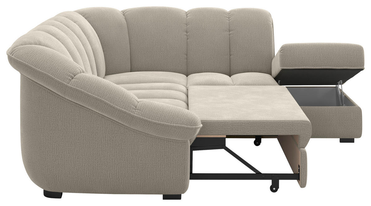 ECKSOFA Graubraun Chenille Bettkasten, Schlaffunktion, Rücken echt  - Graubraun/Schwarz, KONVENTIONELL, Kunststoff/Textil (260/222cm) - Welnova