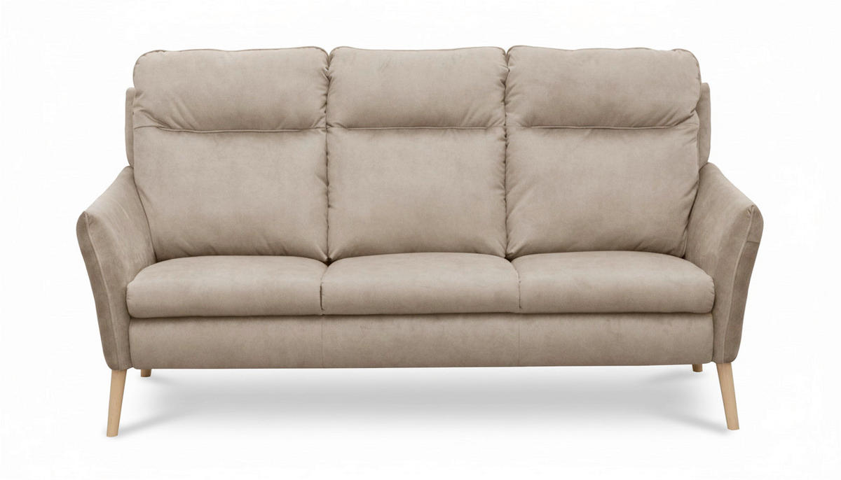 3-SITZER-SOFA  in Mikrofaser Beige Skandinavisch, Modern  - Beige/Buchefarben, Design, Holz/Textil (202/110/92cm) - Livetastic