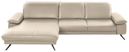 ECKSOFA in Echtleder Creme  - Creme/Schwarz, Design, Leder/Metall (193/328cm) - Dieter Knoll