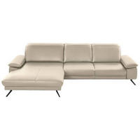 ECKSOFA in Echtleder Creme  193/328 cm  - Creme/Schwarz, Design, Leder/Metall (193/328cm) - Dieter Knoll