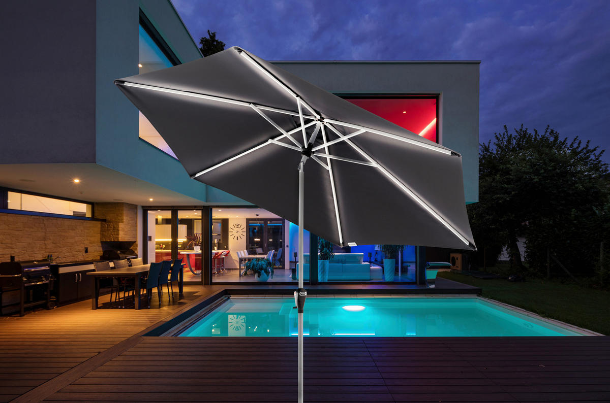 SONNENSCHIRM mit LED 298 cm  - Anthrazit/Hellgrau, Basics, Textil/Metall (298/250cm) - Doppler