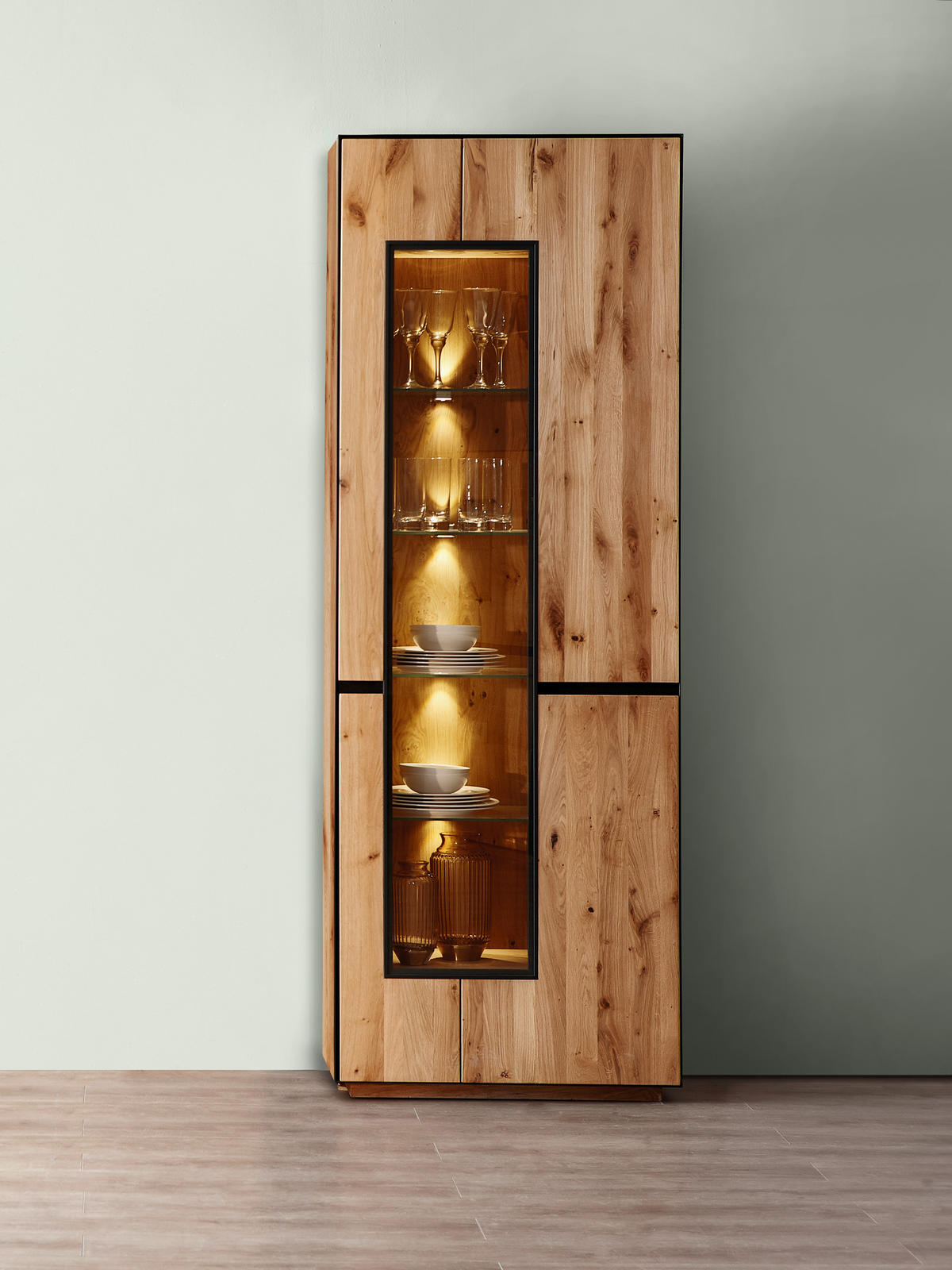 VITRINE  in furniert, massiv, teilmassiv Eiche Eichefarben - Eichefarben/Anthrazit, KONVENTIONELL, Glas/Holz (72/203/38cm) - Linea Natura
