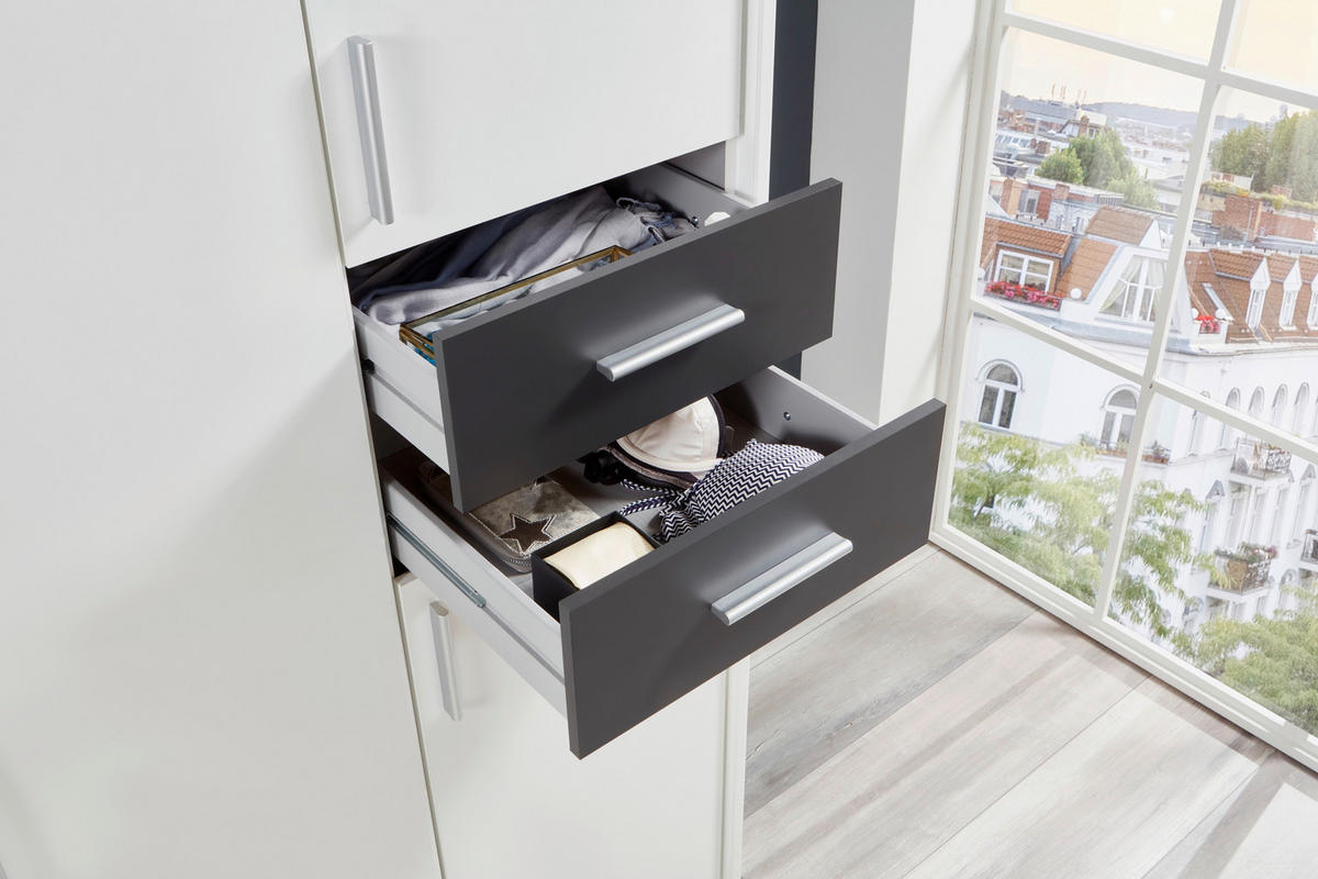 DREHTÜRENSCHRANK in Graphitfarben, Weiss  - Weiss/Silberfarben, Basics, Holzwerkstoff (313/208/58cm) - MID.YOU