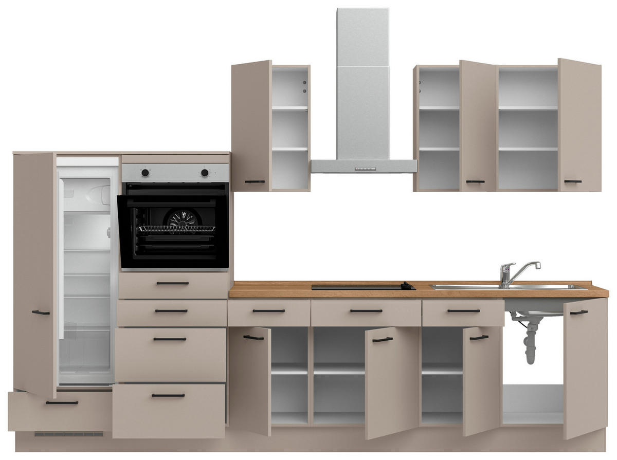 KÜCHENBLOCK Easytouch 330 cm  in Eichefarben, Sandfarben  - Sandfarben/Eichefarben, MODERN, Holzwerkstoff/Metall (330cm) - Nobilia