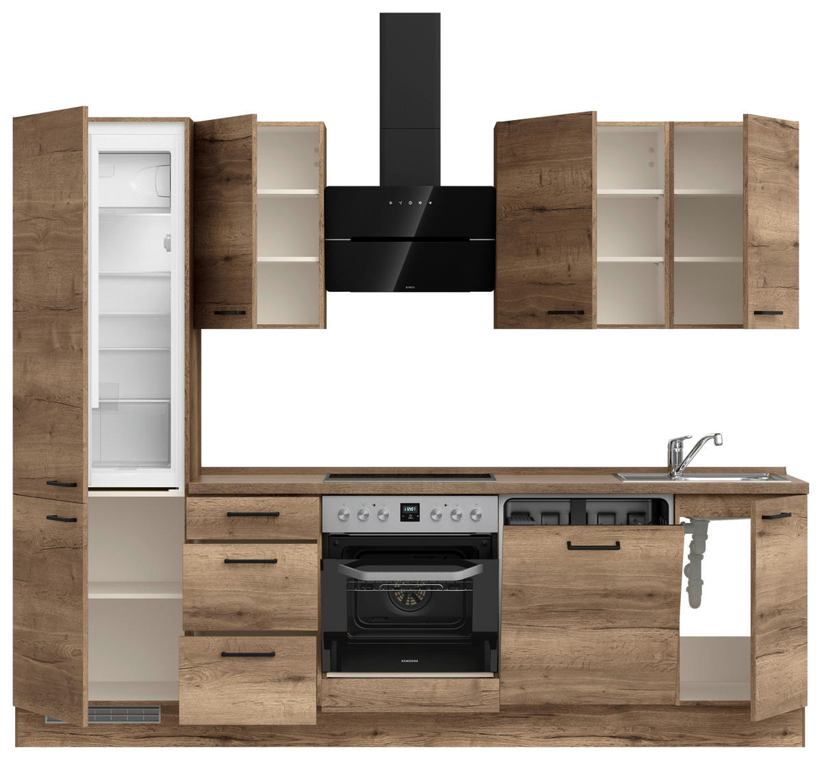 KÜCHENBLOCK 270 cm   in Eiche dunkel  - Eiche dunkel/Schwarz, MODERN, Holzwerkstoff/Metall (270cm) - Nobilia
