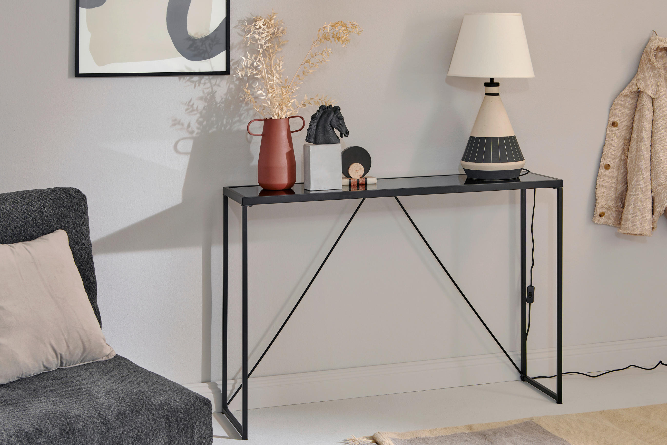 KONSOLENTISCH in Metall, Glas 111/30/76 cm    - Schwarz, KONVENTIONELL, Glas/Metall (111/30/76cm) - Livetastic