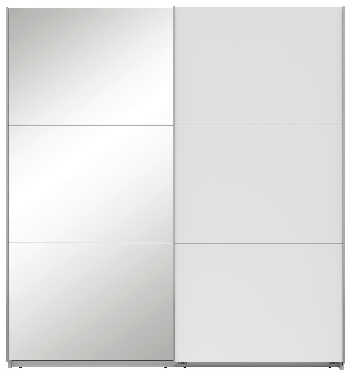 SCHWEBETÜRENSCHRANK 200/216/64 cm 2-türig Weiß  - Silberfarben/Weiß, Basics, Glas/Holzwerkstoff (200/216/64cm) - Boxxx