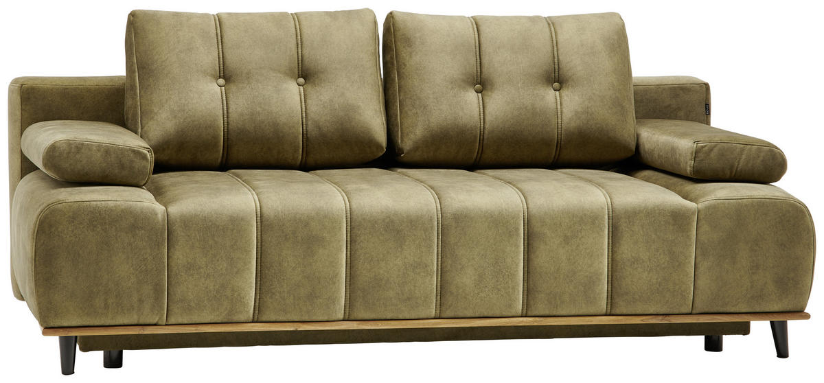 SCHLAFSOFA Webstoff Olivgrün  - Schwarz/Olivgrün, Design, Holz/Textil (206/77-87/102cm) - Novel