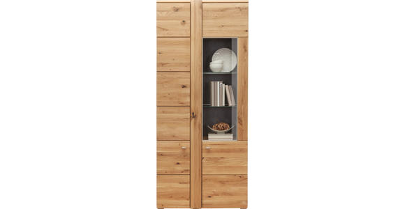 VITRINE Eiche furniert, massiv Eichefarben - Eichefarben/Alufarben, KONVENTIONELL, Glas/Holz (89/205/38cm) - Voleo