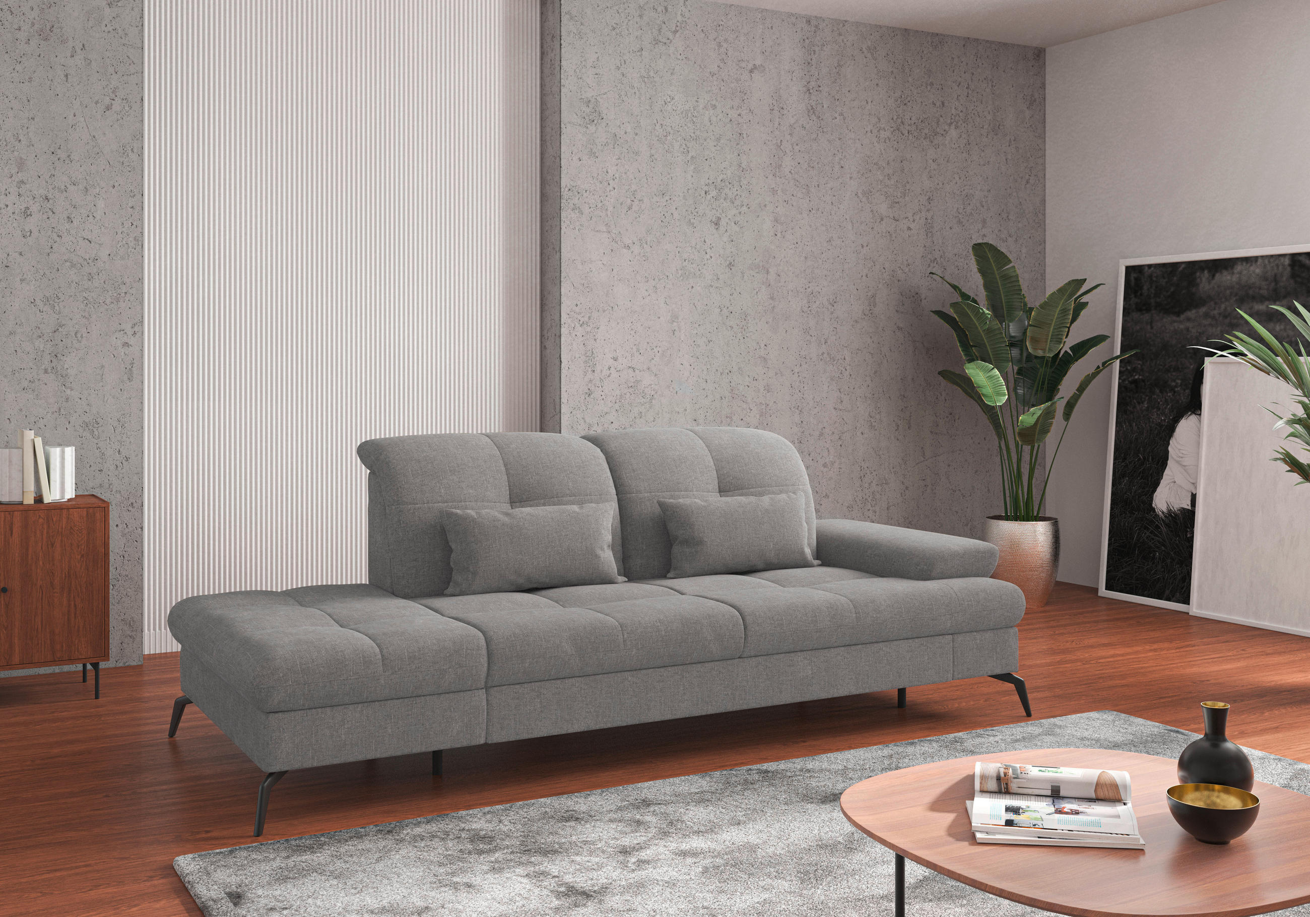 RÉCAMIERE in Flachgewebe Hellgrau  - Hellgrau/Schwarz, Konventionell, Textil/Metall (231/90/122cm) - Sit & More