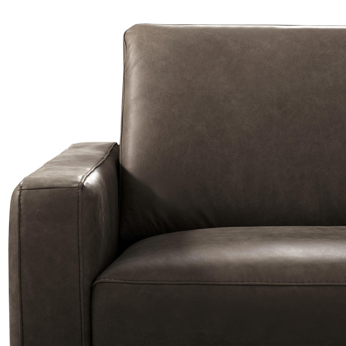 3,5-SITZER SPRING Echtleder Fango  - Fango/Schwarzchrom, Design, Leder/Metall (207/85/92cm) - Livetastic