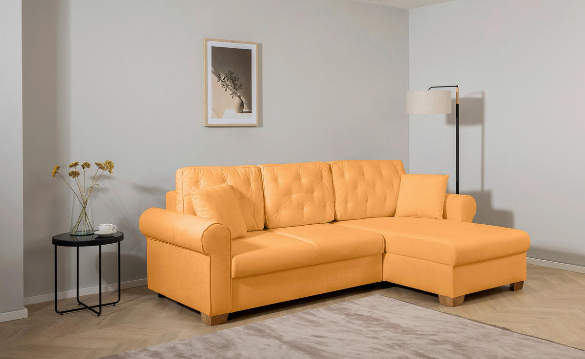 ECKSOFA Arles Gelb  - Gelb/Buchefarben, Design, Holz/Textil (266/161cm) - MID.YOU
