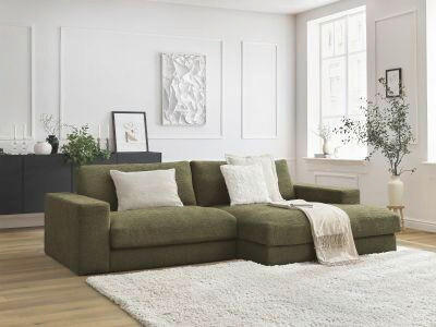 ECKSOFA Ottomane rechts  LEONARD  Grün Struktur  - Schwarz/Grün, MODERN, Kunststoff/Textil (274/159cm)