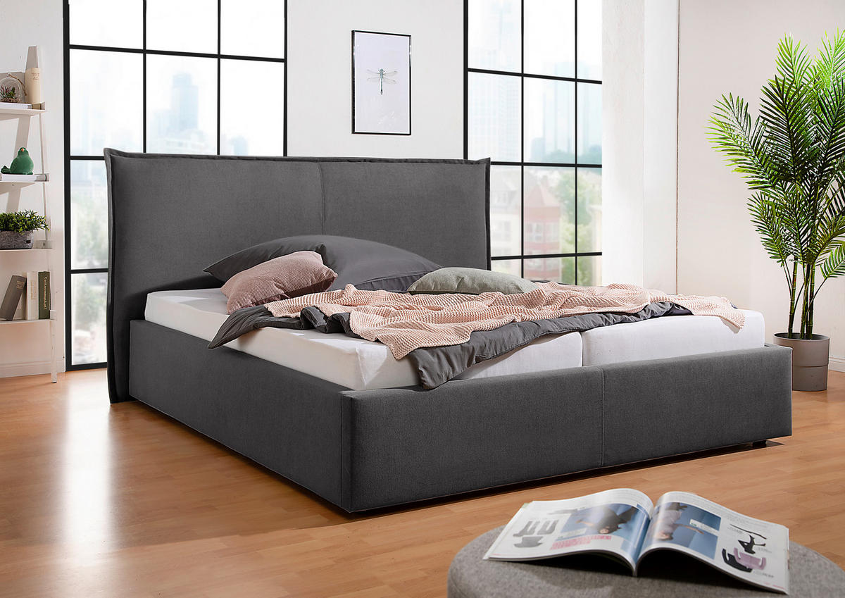 POLSTERBETT 160/200 cm,  in Anthrazit,  - Anthrazit/Schwarz, MODERN, Kunststoff/Textil (160/200cm) - Livetastic
