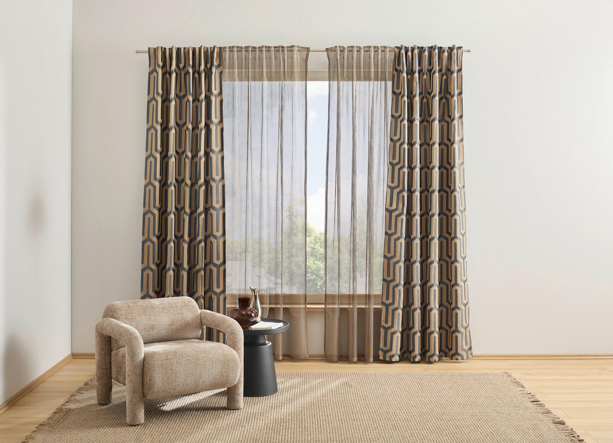 FERTIGVORHANG  blickdicht  140/245 cm   - Goldfarben/Petrol, Design, Textil (140/245cm) - Dieter Knoll