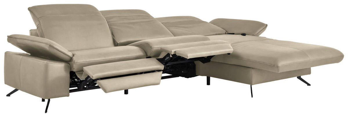 ECKSOFA  Echtleder Sandfarben  - Sandfarben/Schwarz, Design, Leder/Metall (307/169cm) - Beldomo Premium