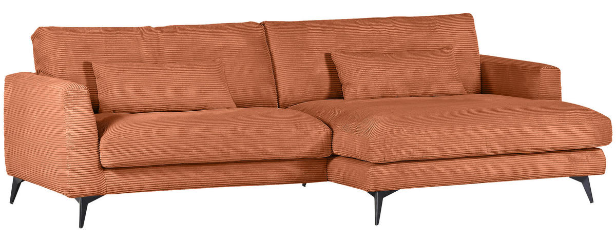 ECKSOFA in Cord Rostfarben  - Rostfarben/Schwarz, Lifestyle, Textil/Metall (270/140cm) - Livetastic