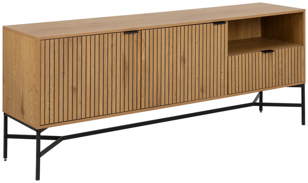 KOMODA, barve hrasta  - črna/barve hrasta, Design, kovina/leseni material (180/70/40cm) - Livetastic