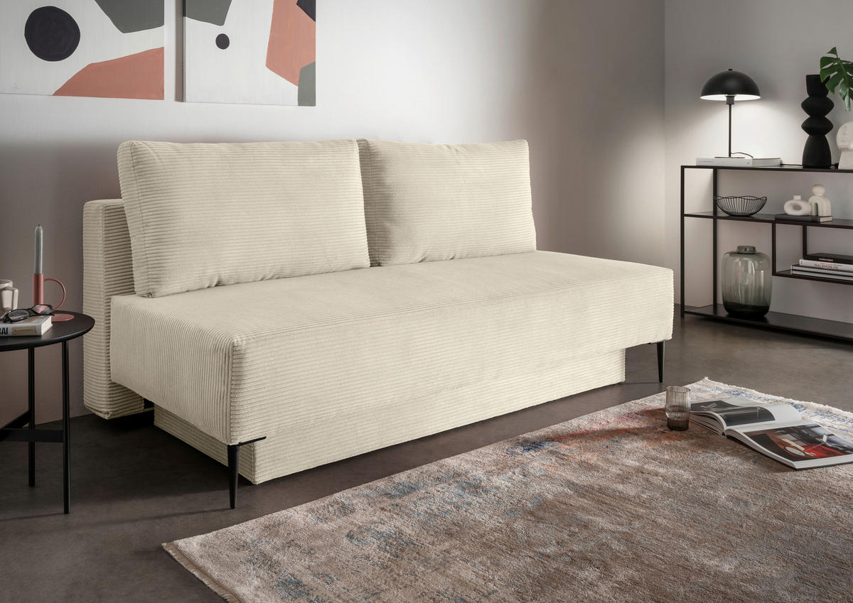 SCHLAFSOFA in Cord Beige  - Beige/Schwarz, Modern, Textil/Metall (198/90/100cm) - Livetastic