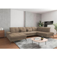 WOHNLANDSCHAFT in Flachgewebe Hellbraun  - Hellbraun/Schwarz, KONVENTIONELL, Textil/Metall (185/357/231cm) - Sit & More