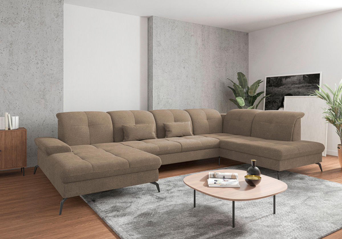 WOHNLANDSCHAFT in Flachgewebe Hellbraun  - Hellbraun/Schwarz, KONVENTIONELL, Textil/Metall (185/357/231cm) - Sit & More