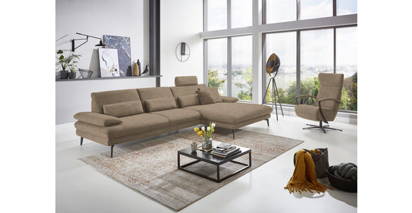 ECKSOFA in Velours Hellbraun 310/180 cm - Hellbraun/Schwarz, Design, Textil/Metall (310/180cm) - Dieter Knoll