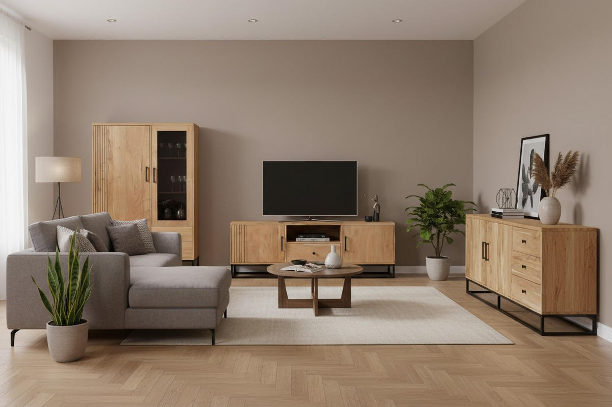 SIDEBOARD  160/80/42 cm 3 Schublade(n)  - Schwarz/Naturfarben, Design, Holz/Metall (160/80/42cm) - Livetastic