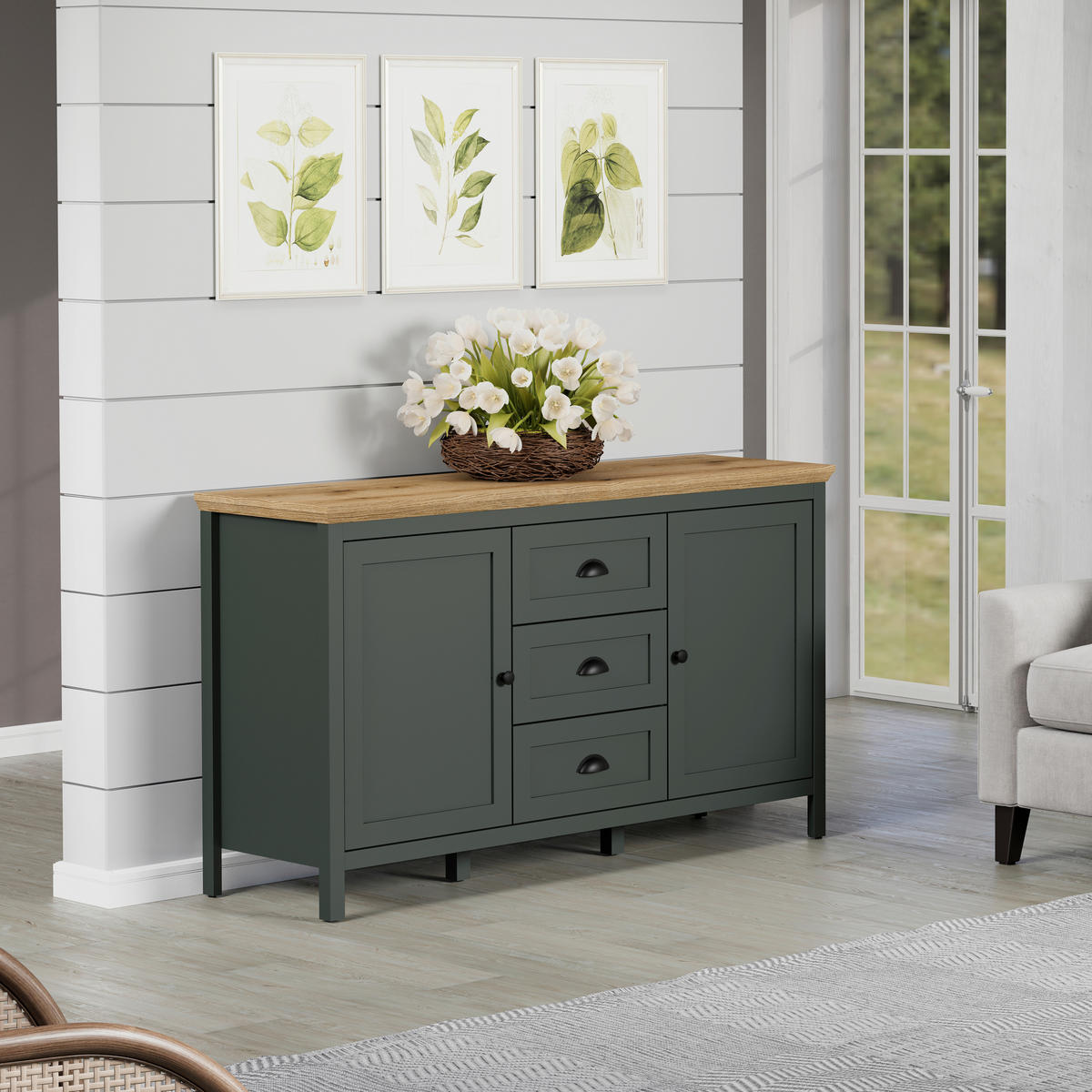 SIDEBOARD STANTON 146/86/45 cm 3 Schublade(n)  - Waldgrün/Schwarz, Design, Holzwerkstoff/Kunststoff (146/86/45cm) - MID.YOU