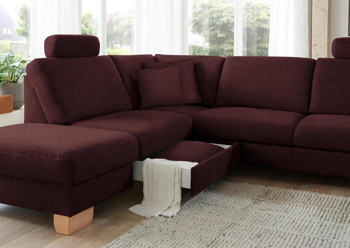 ECKSOFA in Mikrofaser Weinrot  - Wildeiche/Beige, Konventionell, Holz/Textil (236/286cm) - Voleo