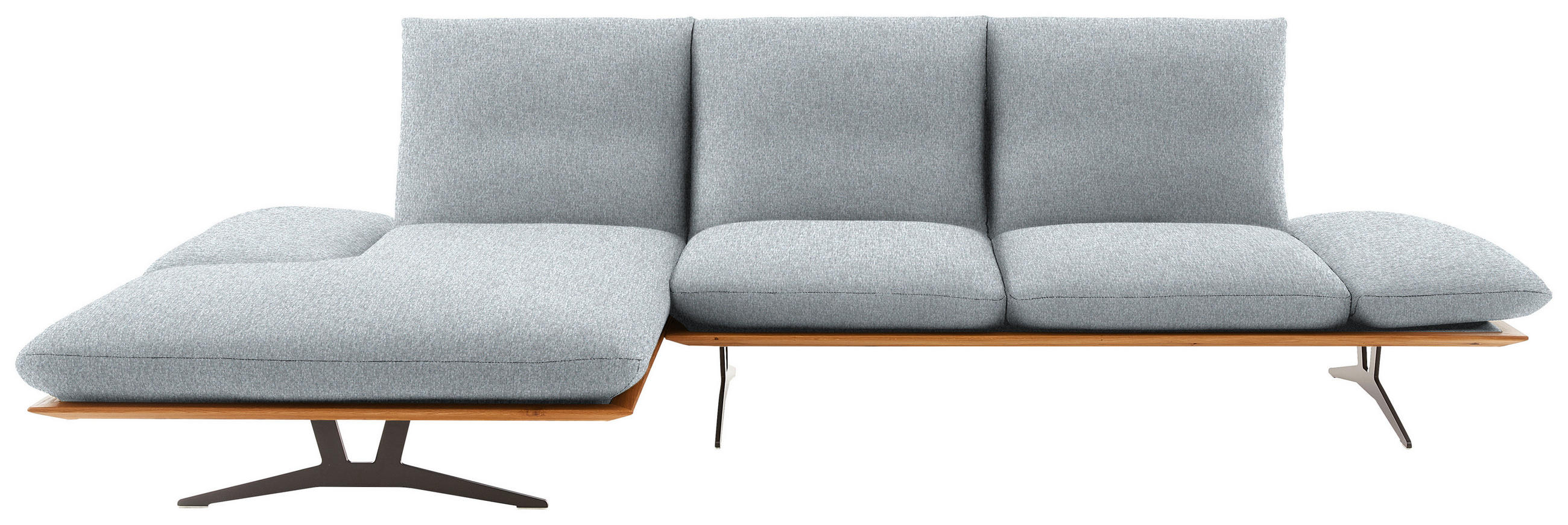 ECKSOFA  in Flachgewebe Hellgrau Armteilverstellung, Kopfteilverstellung  159/314 cm  - Hellgrau/Schwarz, Design, Holz/Textil (159/314cm) - Dieter Knoll