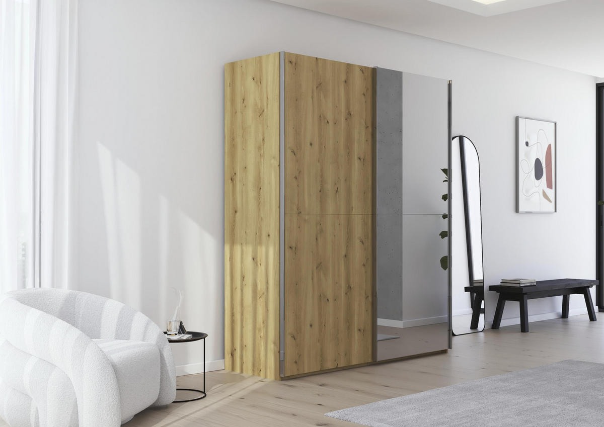 SCHWEBETÜRENSCHRANK 180/223/68 cm 2-türig Eichefarben, Chromfarben  - Chromfarben/Eichefarben, Design, Holz/Holzwerkstoff (180/223/68cm) - Novel