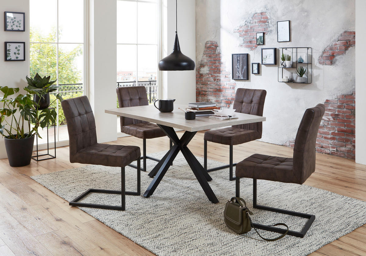 SCHWINGSTUHL-SET 2 Stück  in Stahl Lederlook  - Anthrazit/Braun, MODERN, Textil/Metall (42/91/62cm) - MID.YOU