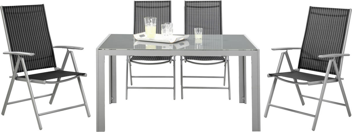 SCAUN PLIANT DE EXTERIOR in metal, textil negru, argintiu, alb  - argintiu/alb, Basics, metal/textil (56/106/64cm) - Xora