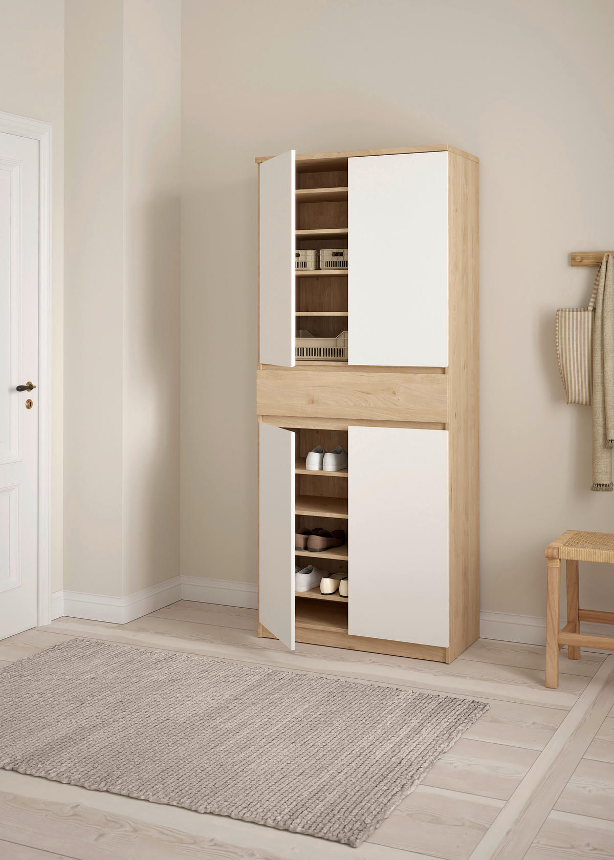 SCHUHSCHRANK Weiß, Eichefarben  - Eichefarben/Weiß, Design, Holzwerkstoff (80,4/191,7/40cm) - Livetastic