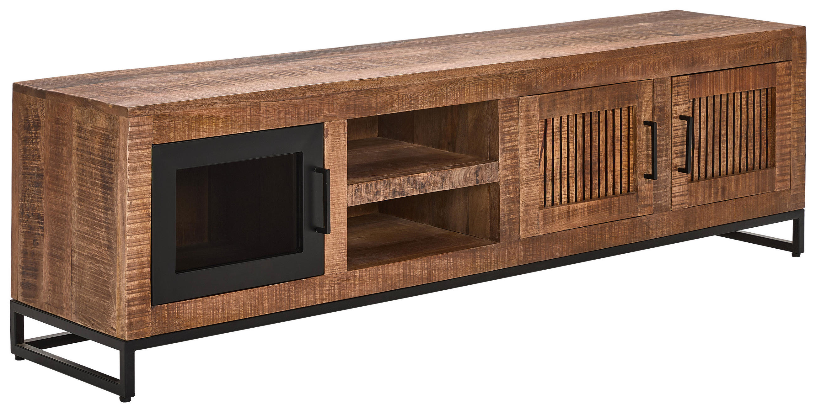 LOWBOARD  in 175/50/40 cm  - Schwarz/Naturfarben, LIFESTYLE, Glas/Holz (175/50/40cm) - Landscape