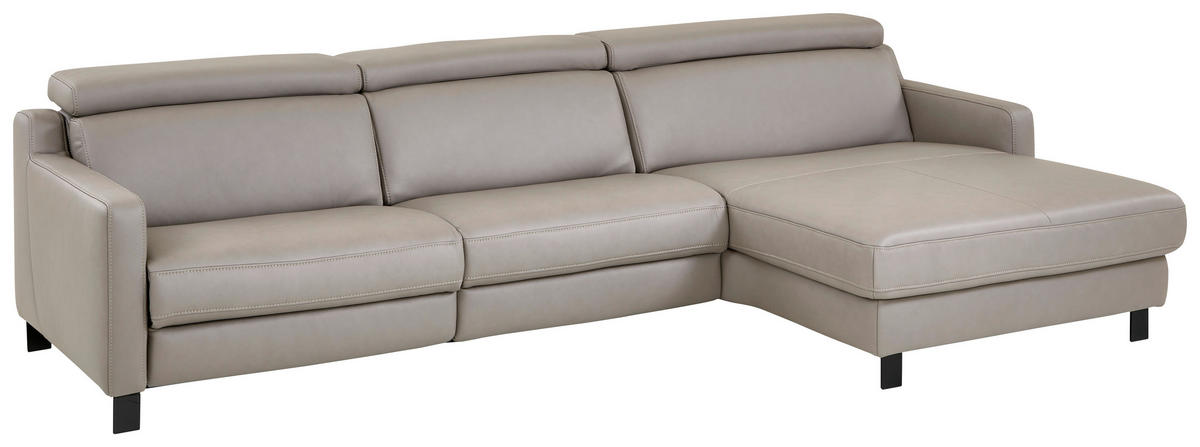 ECKSOFA in Echtleder Grau  - Schwarz/Grau, Design, Leder/Metall (271/176cm) - Valdera