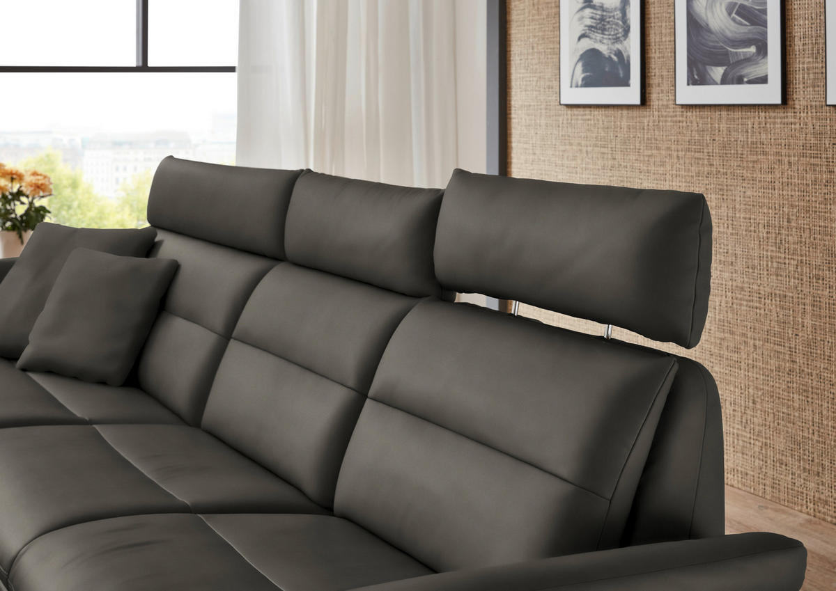 ECKSOFA in Echtleder Dunkelgrau  - Dunkelgrau/Schwarz, Design, Leder/Metall (169/298cm) - Dieter Knoll