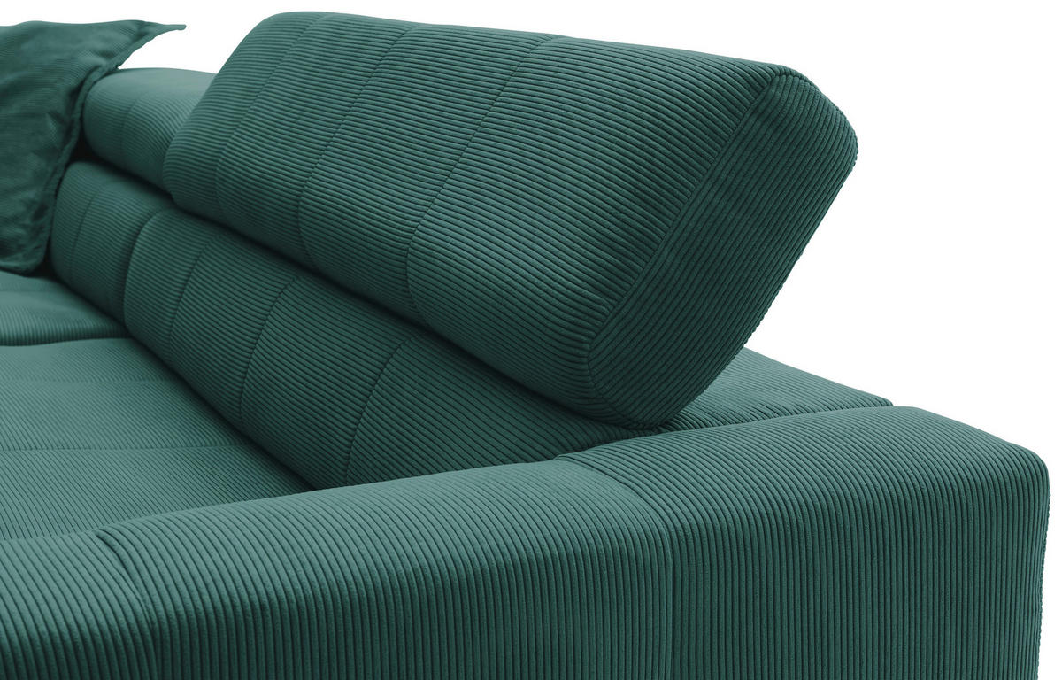 ECKSOFA in Feincord Grün  - Schwarz/Grün, Konventionell, Textil/Metall (219/311cm) - Hom`in
