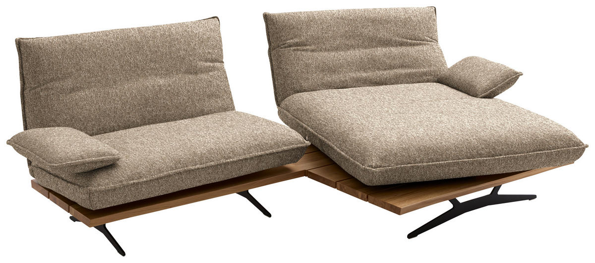 ECKSOFA  in Chenille, Flachgewebe Wildeiche, Beigebraun Rücken echt, Armteilverstellung, Relaxfunktion, Drehsitzfunktion  284/161 cm  - Wildeiche/Beigebraun, Design, Holz/Textil (284/161cm) - Koinor