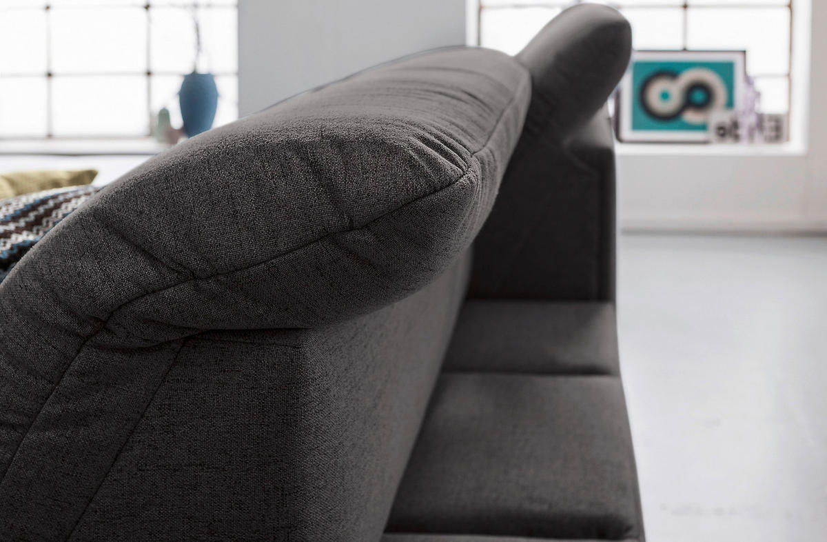 ECKSOFA Dunkelgrau Flachgewebe  - Chromfarben/Dunkelgrau, Design, Textil/Metall (198/276cm) - SetOne by Musterring