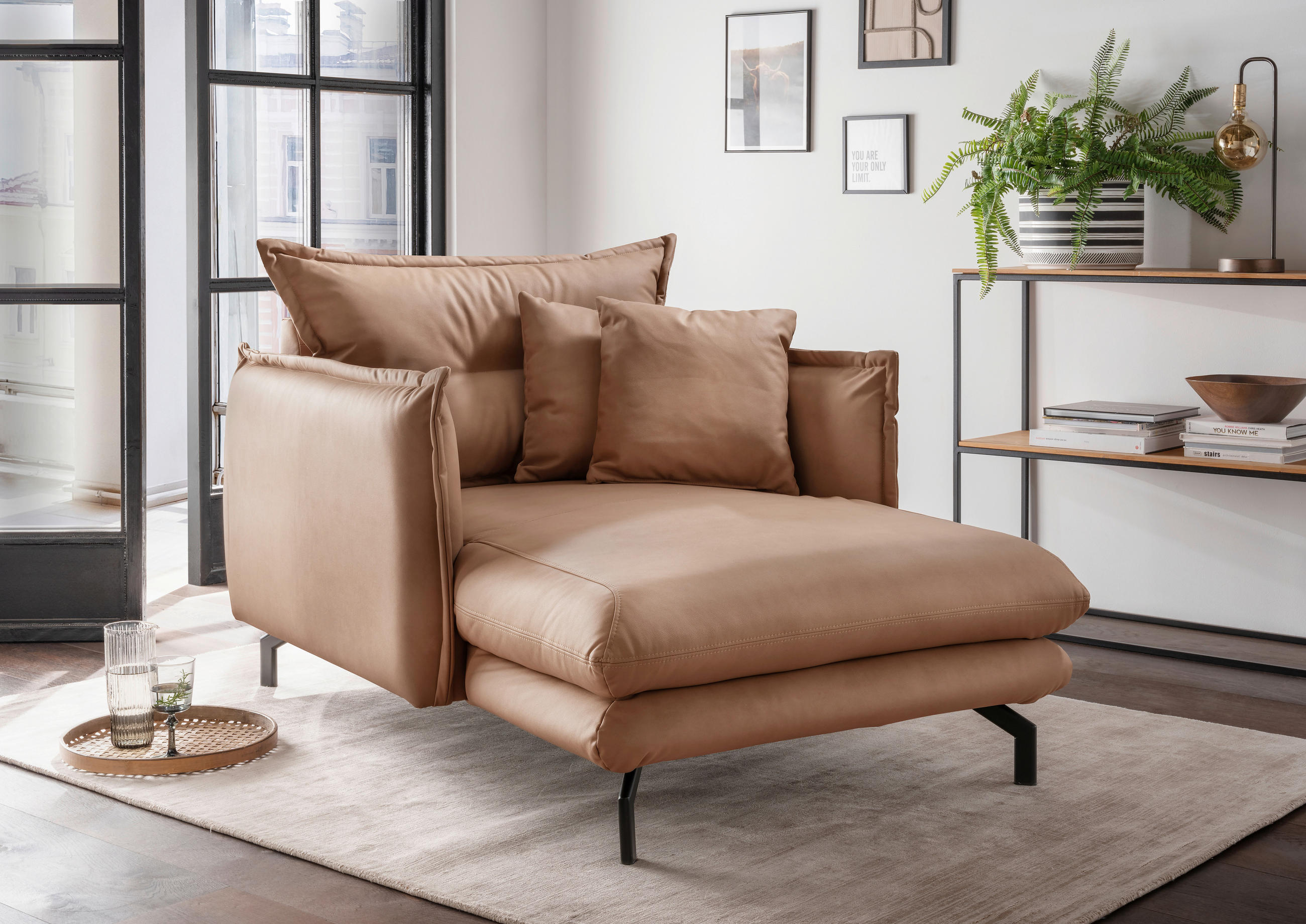 XXL-SESSEL Lederlook Taupe    - Taupe/Schwarz, MODERN, Textil/Metall (111/101/167cm) - Livetastic