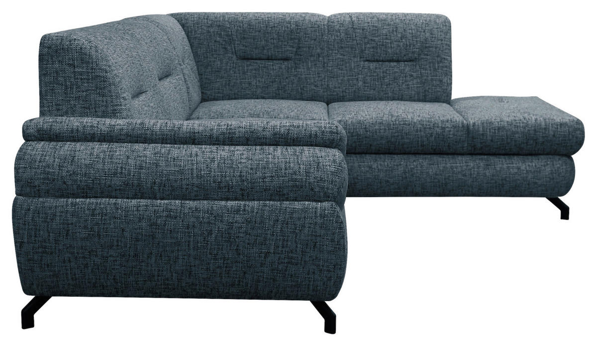 ECKSOFA Blau Struktur, Plüsch  - Blau/Schwarz, Design, Textil/Metall (274/201cm) - MID.YOU