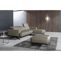 HOCKER in Leder Grau  - Schwarz/Grau, Design, Leder/Metall (95/46/80cm) - Livetastic