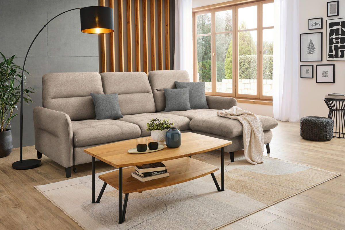 ECKSOFA Beige Flachgewebe  - Beige/Schwarz, KONVENTIONELL, Textil/Metall (254/190cm) - Livetastic
